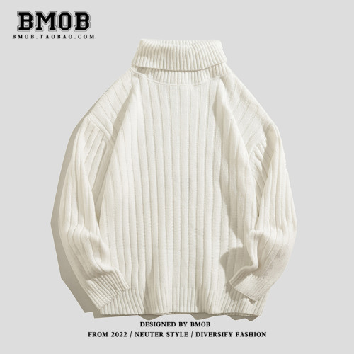 BMOB秋冬季加厚保暖高領毛衣男士ins潮流簡約百搭軟糯針織打底衫