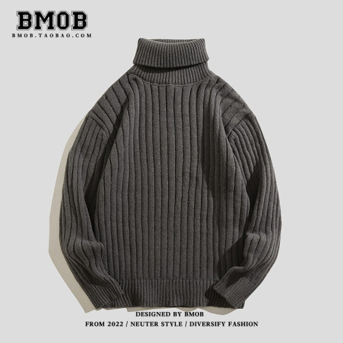 BMOB秋冬季加厚保暖高領毛衣男士ins潮流簡約百搭軟糯針織打底衫