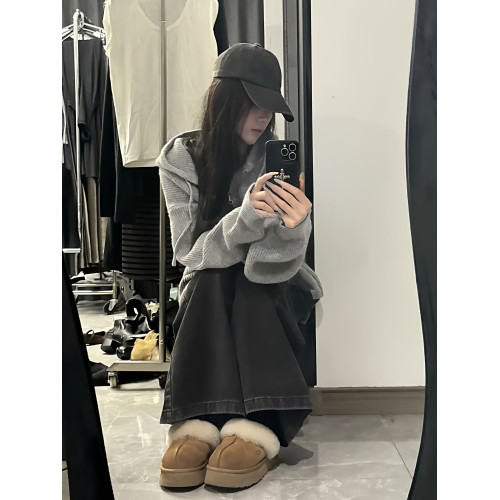 oversize！軟糯灰色拉鍊連帽毛衣開衫女秋冬新款寬松針織衫外套潮