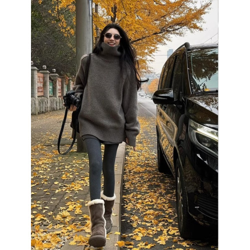 冬季高領套頭毛衣女秋冬加厚外穿慵懶風寬松中長款遮屁股針織上衣 冬季高領套頭毛衣女秋冬加厚外穿慵懶風寬松中長款遮屁股針織上衣