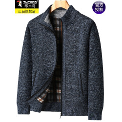 啄木鳥男士開衫2025新款秋冬季中年休閒毛衣爸爸冬裝加絨加厚外套