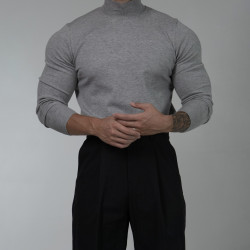 高領純色針織衫男春秋美式硬漢彈力修身內搭輕熟風長袖套頭打底衫