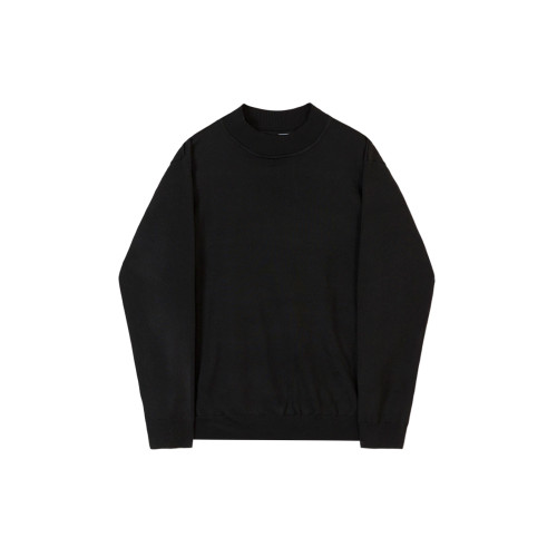 高領純色針織衫男春秋美式硬漢彈力修身內搭輕熟風長袖套頭打底衫