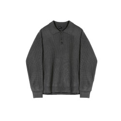 MRCYC繙領長袖毛衣男秋季韓系寬鬆高級感慵嬾風純色Polo領針織衫