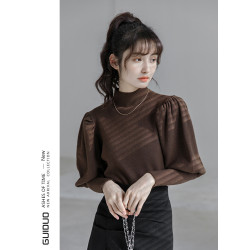 高領毛衣女設計感小衆泡泡袖秋冬2025年新款針織打底衫女內搭洋氣