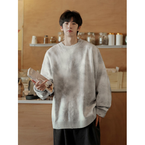 紥染復古圓領毛衣男秋冬季內搭痞帥日系慵懶風男裝寬松針織毛線衣