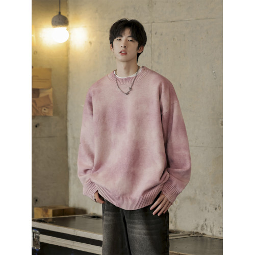 紥染復古圓領毛衣男秋冬季內搭痞帥日系慵懶風男裝寬松針織毛線衣
