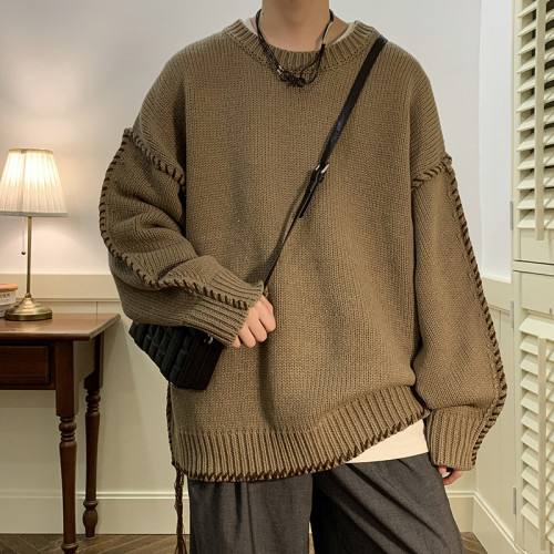 美式復古毛衣男冬季新款設計感小衆寬松加厚慵懶針織衫外套毛線衣