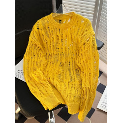 小衆設計感鏤空套頭毛衣男款潮流ins寬松休閒破洞針織罩衫上衣