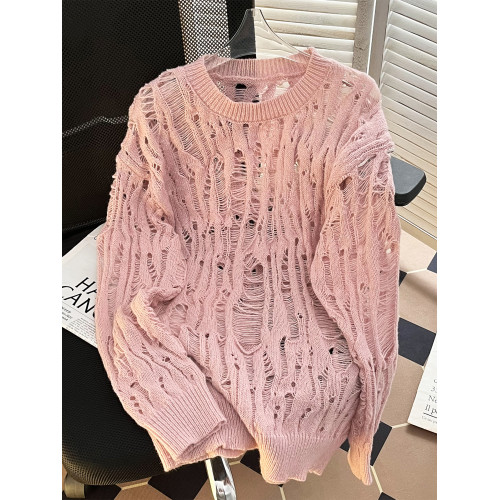 小衆設計感鏤空套頭毛衣男款潮流ins寬松休閒破洞針織罩衫上衣