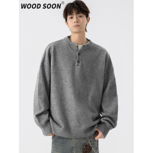 WOODSOON自髮熱毛衣男生春秋新款灰色潮流百搭寬松長袖休閒外穿男
