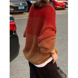 慵嬾拼色針織衫毛衣女寬鬆2023年秋冬新款加厚圓領套頭打底衫上衣