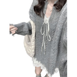 灰色麻花針織衫女2026早秋季新款高級感慵嬾風寬鬆V領毛衣秋冬季