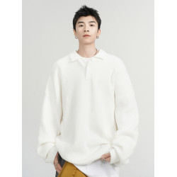 重磅黑色POLO領毛衣男款冬季寬松休閒百搭針織衫慵懶翻領線衣外套