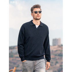 【含綿羊毛】英爵倫保暖毛衣男士秋冬新款海鷗領休閒針織衫上衣