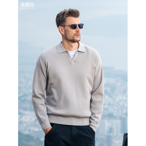 【含綿羊毛】英爵倫保暖毛衣男士秋冬新款海鷗領休閒針織衫上衣