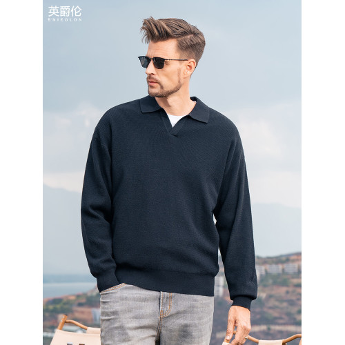 【含綿羊毛】英爵倫保暖毛衣男士秋冬新款海鷗領休閒針織衫上衣