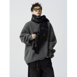 美式重磅半高領拉鍊針織衫男冬季潮牌純色慵懶風毛衣寬松休閒上衣