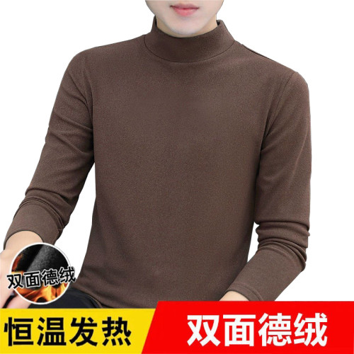 德絨恒溫保暖內衣加絨加厚內搭男士打底衫半高領中年長袖t恤毛衣