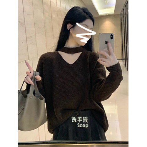 今年流行的漂亮毛衣女秋冬季2025新款慵懶風黑色v領針織內搭上衣 今年流行的漂亮毛衣女秋冬季2025新款慵懶風黑色v領針織內搭上衣