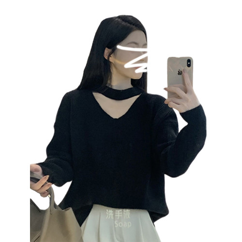 今年流行的漂亮毛衣女秋冬季2025新款慵懶風黑色v領針織內搭上衣 今年流行的漂亮毛衣女秋冬季2025新款慵懶風黑色v領針織內搭上衣