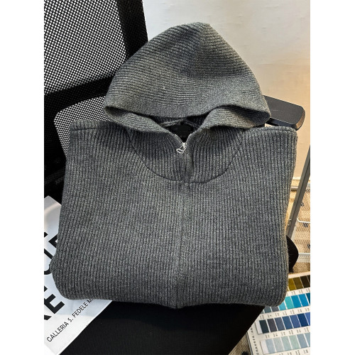 cleanfit深灰色針織開衫外套男款秋冬款高級感軟糯雙拉鍊毛衣連帽