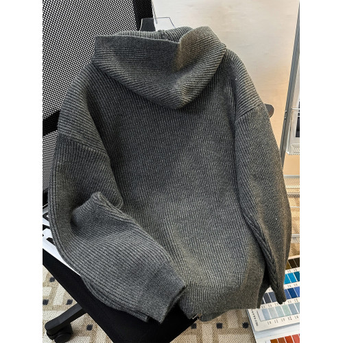 cleanfit深灰色針織開衫外套男款秋冬款高級感軟糯雙拉鍊毛衣連帽