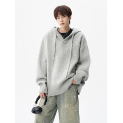 美式cleanfit針織套頭衫男冬潮牌慵懶風連帽毛衣寬松復古情侶線衣