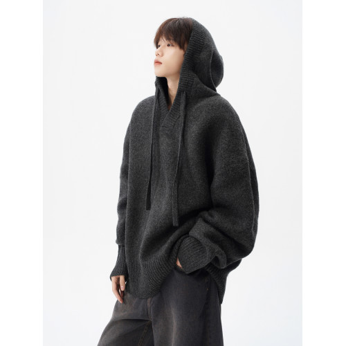 美式cleanfit針織套頭衫男冬潮牌慵懶風連帽毛衣寬松復古情侶線衣