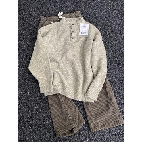 cleanfit淺灰色亨利領毛衣男款秋冬高級感美式復古慵懶打底針織衫