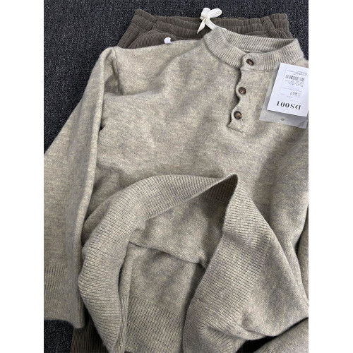 cleanfit淺灰色亨利領毛衣男款秋冬高級感美式復古慵懶打底針織衫