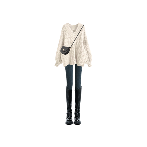 韓系冬季穿搭寬松慵懶v領毛衣女巨好看的冬裝高級感衣服針織上衣 韓系冬季穿搭寬松慵懶v領毛衣女巨好看的冬裝高級感衣服針織上衣