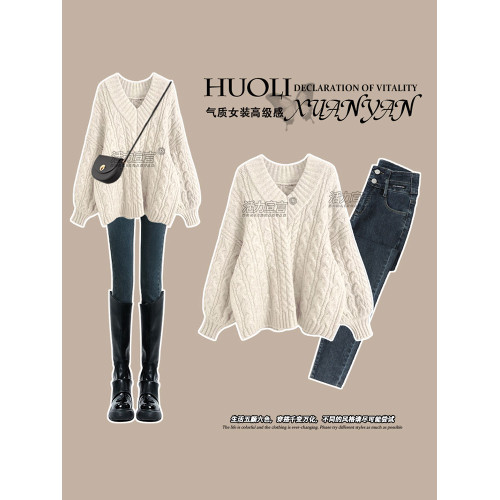 韓系冬季穿搭寬松慵懶v領毛衣女巨好看的冬裝高級感衣服針織上衣 韓系冬季穿搭寬松慵懶v領毛衣女巨好看的冬裝高級感衣服針織上衣