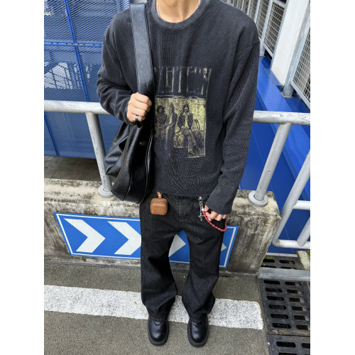 DAOMA 齊柏林380g重磅水洗做舊華夫格短款長袖廓形sagging穿搭