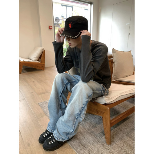 DAOMA 齊柏林380g重磅水洗做舊華夫格短款長袖廓形sagging穿搭