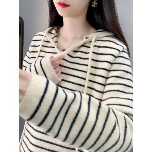 不起球軟糯毛衣外套女2025新款秋冬季條紋連帽針織衫寬松上衣加厚 不起球軟糯毛衣外套女2025新款秋冬季條紋連帽針織衫寬松上衣加厚