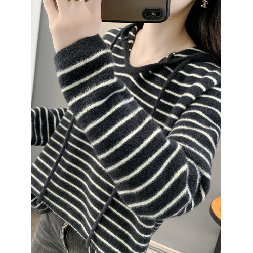 不起球軟糯毛衣外套女2025新款秋冬季條紋連帽針織衫寬松上衣加厚 不起球軟糯毛衣外套女2025新款秋冬季條紋連帽針織衫寬松上衣加厚