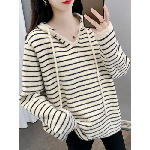 不起球軟糯毛衣外套女2025新款秋冬季條紋連帽針織衫寬松上衣加厚 不起球軟糯毛衣外套女2025新款秋冬季條紋連帽針織衫寬松上衣加厚