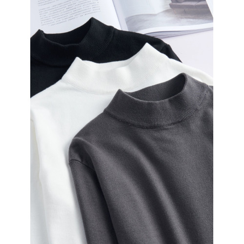 半高領毛衣男春秋款加絨加厚中領打底衫男內搭針織衫純色秋冬上衣