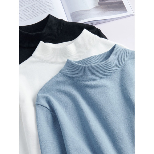 半高領毛衣男春秋款加絨加厚中領打底衫男內搭針織衫純色秋冬上衣