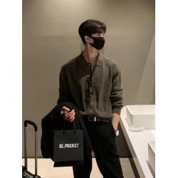 碧捨新款毛衣開衫春秋百搭簡約翻領毛線外套韓版薄款英倫針織衫男