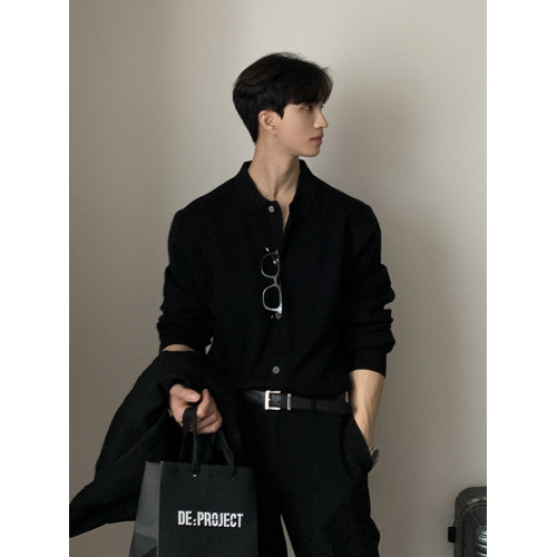 碧捨新款毛衣開衫春秋百搭簡約翻領毛線外套韓版薄款英倫針織衫男