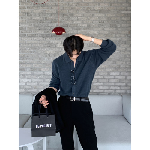 碧捨新款毛衣開衫春秋百搭簡約翻領毛線外套韓版薄款英倫針織衫男