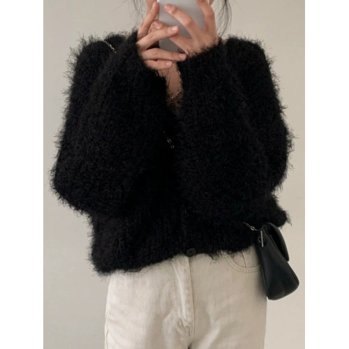 奶fufu慵懶水貂絨毛衣外套女早秋季大碼胖mm顯瘦V領短款針織開衫 奶fufu慵懶水貂絨毛衣外套女早秋季大碼胖mm顯瘦V領短款針織開衫