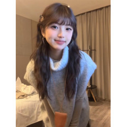 韓系復古高級感寬松簡約高領馬甲女春秋高級感百搭甜辣風別致上衣