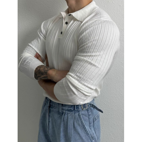 黑色針織長袖Polo衫男士秋季新款韓版輕熟風簡約坑條紋T恤上衣潮 黑色針織長袖Polo衫男士秋季新款韓版輕熟風簡約坑條紋T恤上衣潮