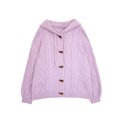 陸小團團連帽牛角釦毛衣外套2026春季新款復古寬鬆慵懶溫柔上衣女