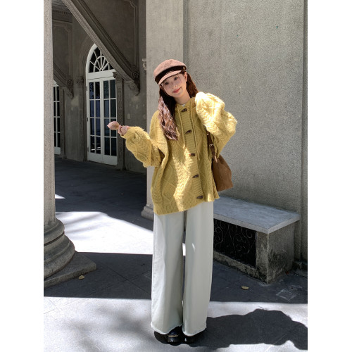 陸小團團連帽牛角釦毛衣外套2026春季新款復古寬鬆慵懶溫柔上衣女