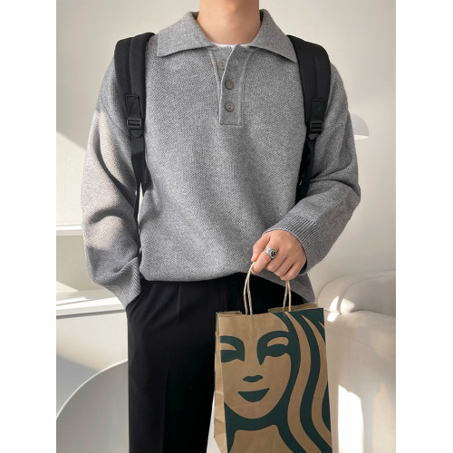 MRCYC休閒翻領針織衫男士秋季新款韓系潮流寬松慵懶風長袖毛衣