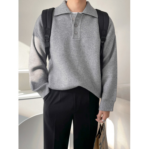 MRCYC休閒翻領針織衫男士秋季新款韓系潮流寬松慵懶風長袖毛衣